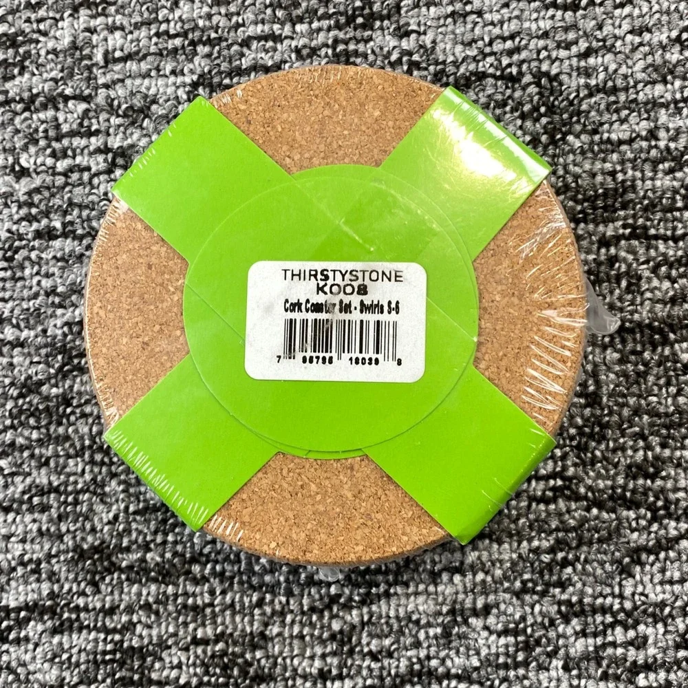Thirstystone Cork Coasters Set of 8 Round 4 Inch Natural Cork New Sealed KO08